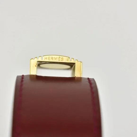 HERMES "Artemis": Scarlet Red, Leather & Gold "H" Logo Bracelet (ow) - Picture 9 of 10
